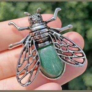 New Lucky Aventurine Cicada Pin Brooch Pendant.